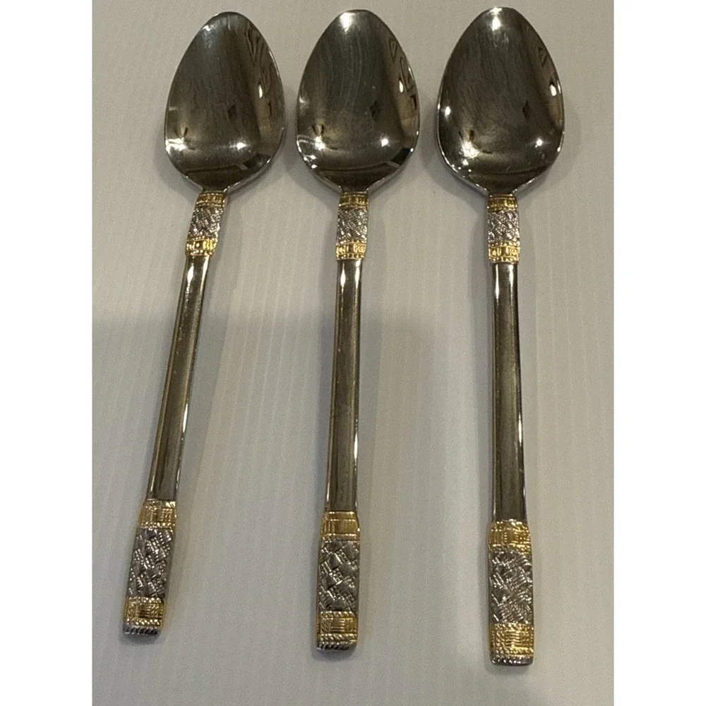 Wallace Golden Corsica Teaspoons Spoon Set Of 3 Stainless 18/10 Flatware 6 3/8